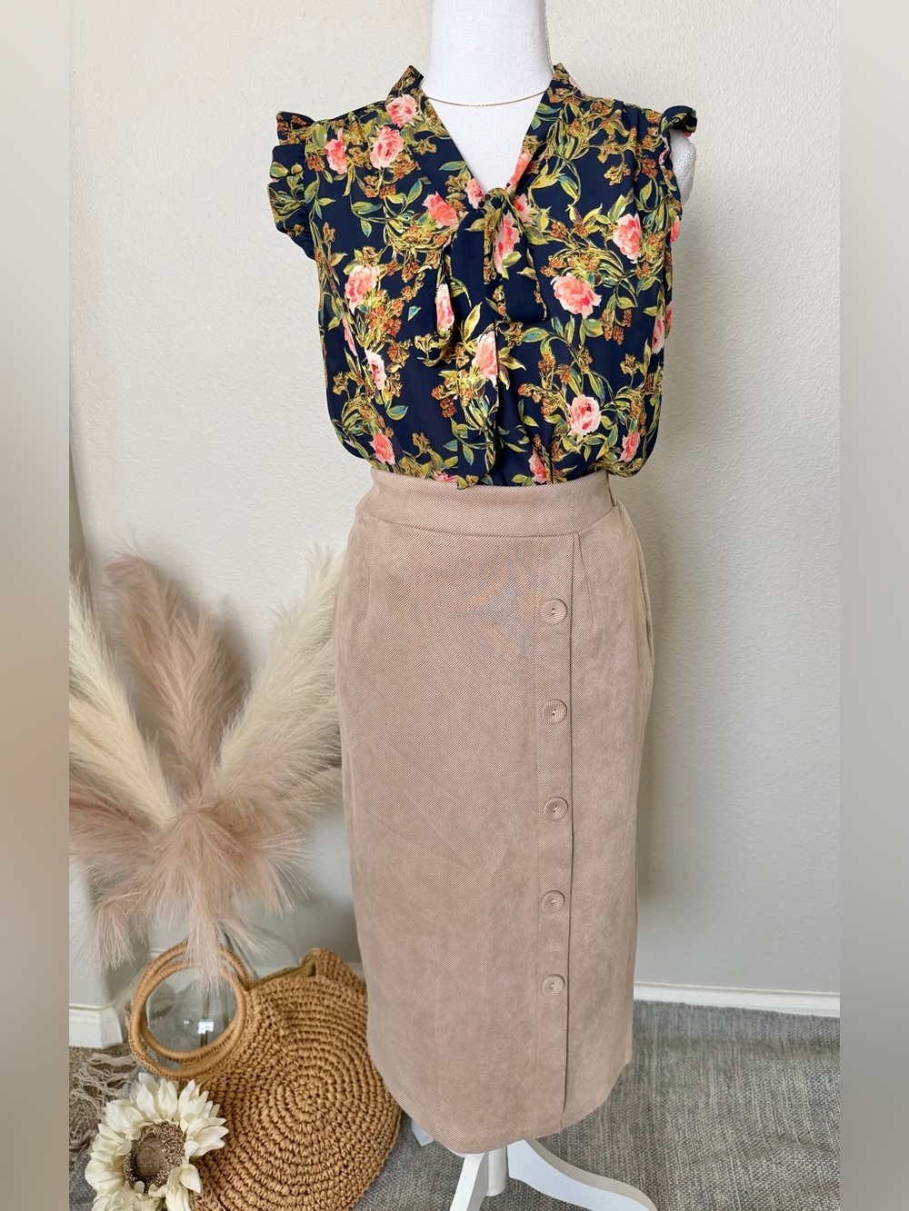 Sweet Rain - Navy Floral Printed Blouse